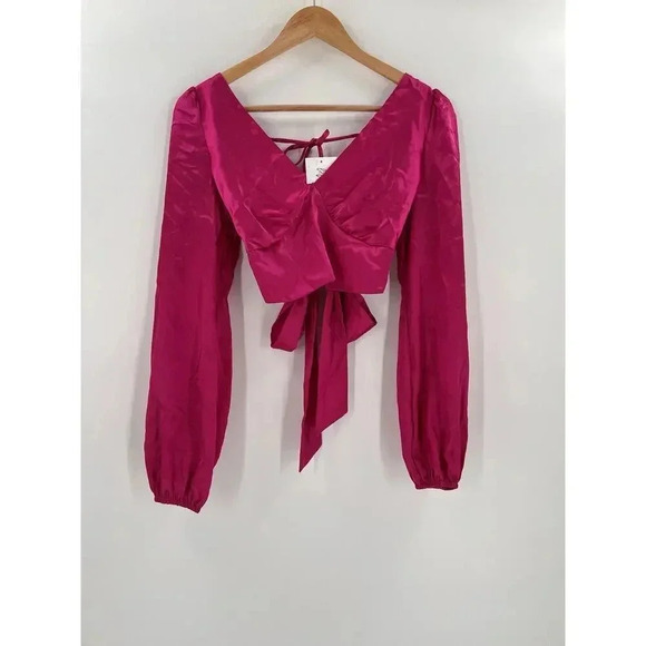 12TH TRIBE Pink Satin Crop Top - Picture 3 of 11
